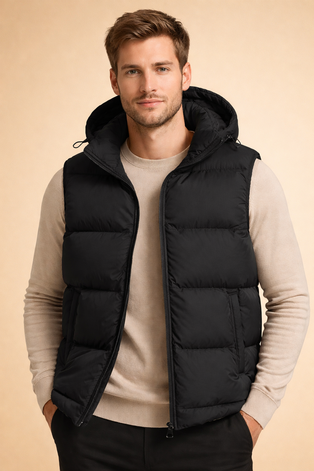 Ronan | Men's Hooded Quilted Puffer Vest with Front Zip