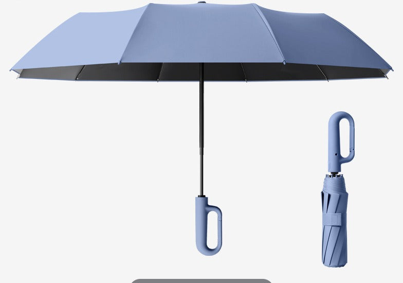 Wind-resistant folding umbrella with large buckle handle – compact and durable