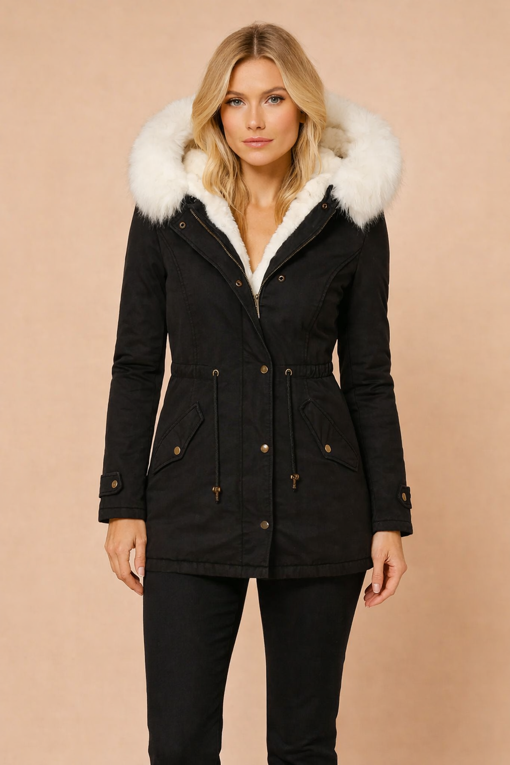 Rebecca | Hooded Waist-Cinched Winter Parka Jacket